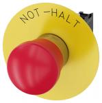 Nødstop paddetryk trykknap rød 40 mm med gul bagplade inskription: nødstop med holder 1 nc skrue 3su1150-1ha20-1ch0