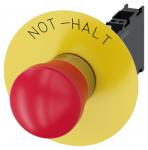 Nødstop paddetryk trykknap rød 40 mm med gul bagplade inskription: nødstop med holder 1 no+1 nc fjeder 3su1150-1ha20-3fh0