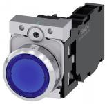 Lystrykknap blå trykknap flad med holder 1 no+1 nc led modul med integreret led 24 v ac/dc skrue
