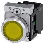 Lystrykknap gul trykknap flad med holder 1 no led modul med integreret led 230 v ac fjeder
