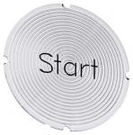 Inskription plade for lystrykknap rund hvid med sort font inskription: start