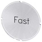 Inskription plade for lystrykknap rund hvid med sort font inskription: running