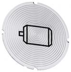 Inskription plade for lystrykknap rund hvid med sort font grafisk symbol: electric motor