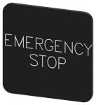 Mærkningsplade til limning på hus label str. 22x22 mm sort label hvid font inskription: emergency stop