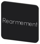 Mærkningsplade til limning på hus label str. 22x22 mm sort label hvid font inskription: rearmement