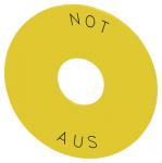 Spændeskive for nødstop gul inskription: not-aus inde diameter 22.5 mm tykkelse 2 mm