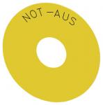 Bagplade rund for nødstop padde gul selvklæbende inde diameter 23 mm inskription: not-aus