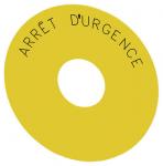Bagplade rund for nødstop padde gul selvklæbende inde diameter 23 mm inskription: arret d'urgence