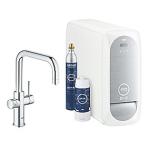 Se GROHE Blue Home Køkkenarmatur med køler starter kit. U-tud. Krom hos Elvvs.dk