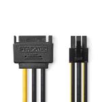 Intern Strømkabel | SATA 15-Pin Han | PCI Express Hun | Guldplateret | 0.20 m | Runde | PVC | Gul / Sort | Plastikpose