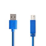 USB-kabel | USB 3.2 Gen 1 | USB-A han | USB-B han | 5 Gbps | Nikkelplateret | 2.00 m | Runde | PVC | Blå | Plastikpose