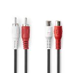 Stereo Audio kabel | 2x RCA Hanstik | 2x RCA Hun | Nikkelplateret | 5.00 m | Runde | Sort | Plastikpose