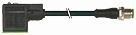 M12 han lige 5-polet a-kodet / ventilstik form a 18mm 4-polet led 24vdc kabel 5x0,34mm2 sort pur egnet til kabelkæde 1 meter
