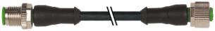 Føler-/sensorkabel m12 han lige / m12 hun lige a-kodet kabel 3x0,34mm2 sort pur egnet til kabelkæde 10 meter