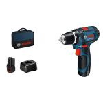 Blå bosch gsr 12v-15 bore-/skruemaskine 12v 2x2,0ah inkl. lader og taske