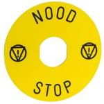 Marked legend ø90 for emergency stop -noodstop/logo iso13850