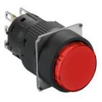Pushbutton ø16 round monolitic in red with spring-return and 1 c/o contact