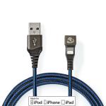 USB-kabel | USB 2.0 | Apple Lightning 8-pin | USB-A han | 480 Mbps | 12 W | Nikkelplateret | 1.00 m | Runde | Flettet / Nylon | Blå / Sort | Cover Window Box