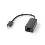 USB-adapter | USB 3.2 Gen 1 | USB Type-C Han | RJ45 Hun | 1000 Mbps | 0.20 m | Runde | Nikkelplateret | PVC | Sort | Plastikpose
