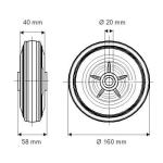Tente løs hjul sort massiv gummi ø160x40 mm ø20xnl58 rulleleje recycled byggehøjde: 160 mm. driftstemperatur: -20°/+60°