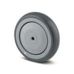 Tente løs hjul grå gummi ledende ø125x32 mm ø8,3xnl36,5 din-kugleleje og tætning byggehøjde: 125 mm. driftstemperatur: -10°/+40°
