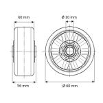 Tente løs hjul polyuretan ø60x60 mm ø10xnl56 din-kugleleje byggehøjde: 60 mm. driftstemperatur: -20°/+60°