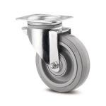 Tente drejeligt hjul elastisk gummi grå ø100 mm 160 kg din-kugleleje med plade byggehøjde: 128 mm. driftstemperatur: -20°/+80°