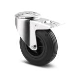 Tente drejeligt hjul med bremse sort massiv gummi ø100 mm 75 kg rulleleje med bolthul byggehøjde: 128 mm. driftstemperatur: -20°/+60°