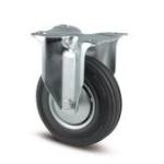 Tente fast hjul stålfælg sort massiv gummi trådfang 125 mm 100 kg rulleleje med plade byggehøjde: 155 mm. driftstemperatur: -20°/+60°