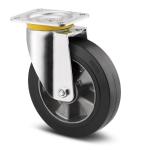 Tente drejeligt hjul sort elastisk gummi ø125 mm 300 kg din-kugleleje med plade byggehøjde: 164 mm. driftstemperatur: -20°/+85°
