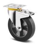 Tente drejeligt hjul med bremse sort elastisk gummi ø160 mm 350 kg din-kugleleje med plade byggehøjde: 200 mm. driftstemperatur: -20°/+85°