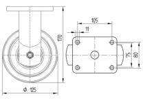 Tente fast hjul polyuretan ø125 mm 550 kg din-kugleleje med plade byggehøjde: 170 mm. driftstemperatur: -20°/+60°