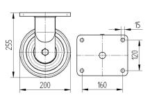 Tente fast hjul polyuretan ø200 mm 1000 kg din-kugleleje med plade byggehøjde: 245 mm. driftstemperatur: -20°/+60°