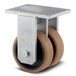 Tente fast dobbelthjul polyuretan ø250 mm 2400 kg din-kugleleje med plade byggehøjde: 325 mm. driftstemperatur: -20°/+60°