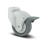 Tente kunststof hjul mono med bremse grå gummi ø80 mm 40 kg glideleje ø10 taphul ral9010/9010/7042/7042 byggehøjde: 104 mm. driftstemperatur: -10°/+40°