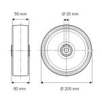 Tente løs hjul polyamid ø250x50 mm ø25xnl60 din-kugleleje byggehøjde: 250 mm. driftstemperatur: -40°/+80°