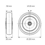Tente løs hjul rød polyuretan ø200x50 mm ø20xnl60 din-kugleleje byggehøjde: 200 mm. driftstemperatur: -40°/+80°