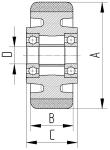 Tente løs hjul polyuretan ø200x50 mm ø20xnl60 din-kugleleje byggehøjde: 200 mm. driftstemperatur: -20°/+60°