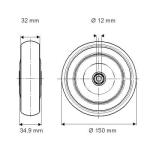 Tente løs hjul grå gummi ø150x32 mm ø12,2xnl35,5 glideleje byggehøjde: 150 mm. driftstemperatur: -20°/+60°