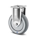 Tente fast hjul grå gummi ø100 mm 100 kg din-kugleleje med plade rustfri byggehøjde: 135 mm. driftstemperatur: -20°/+60°