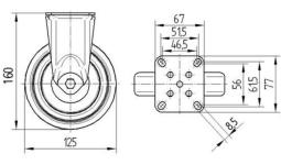Tente fast hjul grå gummi ø150 mm 100 kg din-kugleleje med plade rustfri byggehøjde: 160 mm. driftstemperatur: -20°/+60°