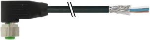 Føler-/sensorkabel m12 hun vinklet 4-polet a-kodet med kabel 4x0,34mm2 skærmet sort pvc ul,csa 10 meter