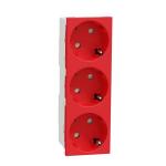 3xschuko socket 2p+e screwless red