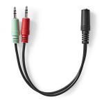 Stereo Audio kabel | 3.5 mm Hunstik | 2 x 3,5 mm Hanstik | Guldplateret | 0.12 m | Runde | Sort | Box