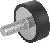 Gummibuffer type D med gevind, M8x23, D: 30, H: 15, stål, materiale: elastisk naturgummi Shore 55a, sort