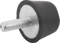 Gummibuffer konisk gevind m10x28 d: 50 h: 18 stål materiale: elast. naturgummi gummi shore 55a materiale: sort