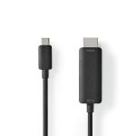 USB-adapter | USB 3.2 Gen 1 | USB-C Han | HDMI Stik | 2.00 m | Runde | Nikkelplateret | PVC | Sort | Box