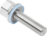 Kipp hygienic m5x10 mm. rustfri flangebolt 6-kant hoved poleret og 5 mm. rustfri tætningsskive blå