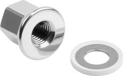 Kipp hygienic m5 rustfri flange topmøtrik og 5 mm. rustfri tætningsskive hvid