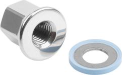Kipp hygienic m10 rustfri flange topmøtrik og 10 mm. rustfri tætningsskive blå